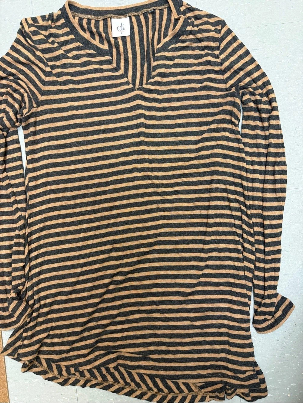 cabi Slant Tee Striped Long Sleeve Tunic in Brown & Black Size Small